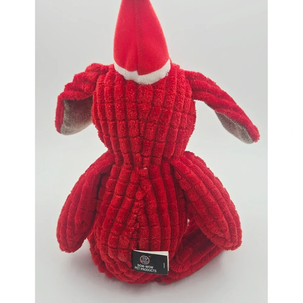 Bow-Wow Pet Products Red Corduroy Dog Plush‎ Santa Hat Holiday Squeaky Toy 12